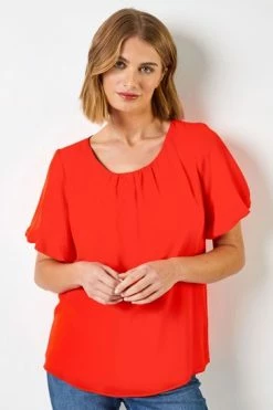 Roman Orange Plain Chiffon Puff Sleeve Top -Roman Sales Shop unnamed file 6555