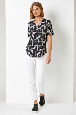 Roman Grey Textured Leaf Print Zip Front Top 9 Roman Grey Textured Leaf Print Zip Front Top -Roman Sales Shop unnamed file 6557