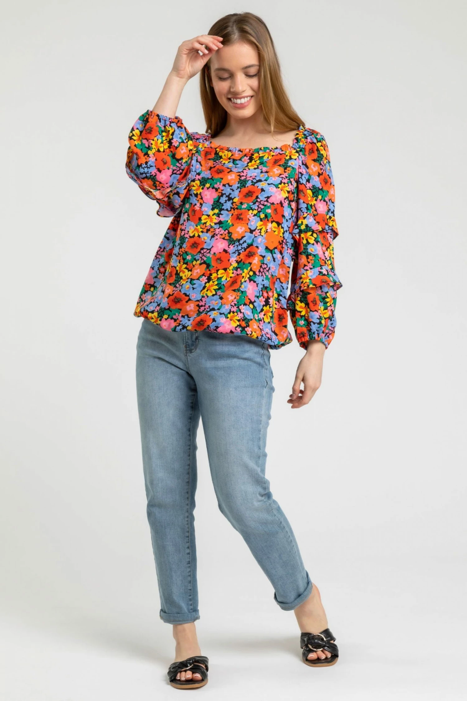 Roman Orange Petite Ditsy Floral Square Neck Top 5 Roman Orange Petite Ditsy Floral Square Neck Top - Image 3