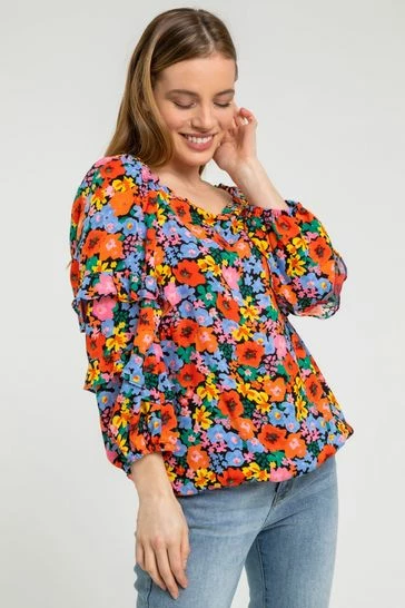 Roman Orange Petite Ditsy Floral Square Neck Top 7 Roman Orange Petite Ditsy Floral Square Neck Top - Image 5