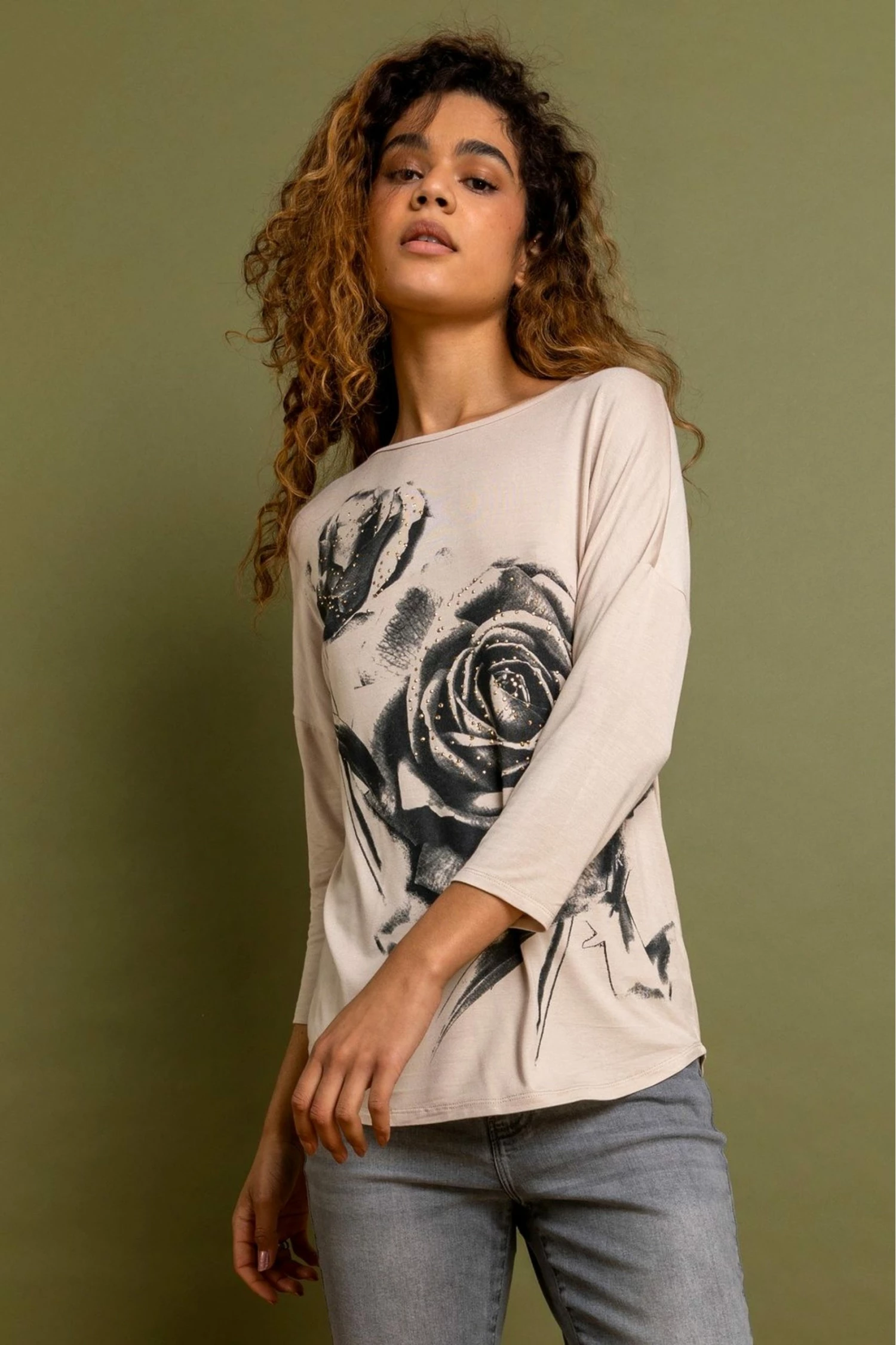 Roman Neutral Floral Diamante Embellished Top 3 Roman Neutral Floral Diamante Embellished Top