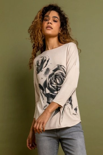 Roman Neutral Floral Diamante Embellished Top 7 Roman Neutral Floral Diamante Embellished Top - Image 5