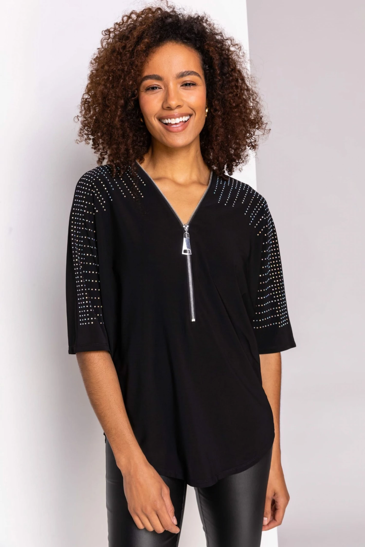 Roman Black Embellished Zip Detail Top 3 Roman Black Embellished Zip Detail Top