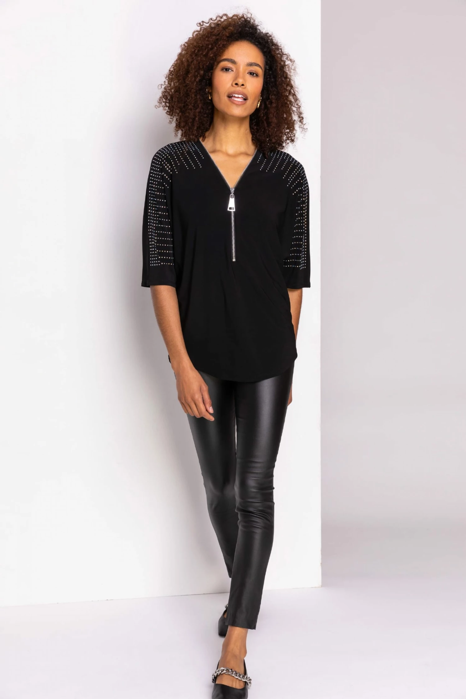 Roman Black Embellished Zip Detail Top 5 Roman Black Embellished Zip Detail Top - Image 3