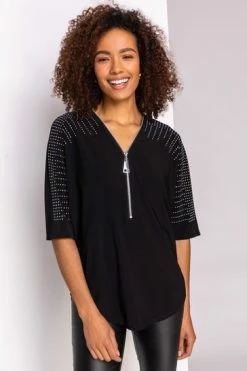 Roman Black Embellished Zip Detail Top 12 Roman Black Embellished Zip Detail Top -Roman Sales Shop unnamed file 6590