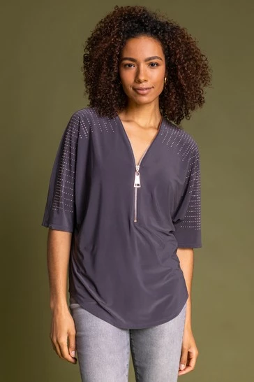 Roman Black Embellished Zip Detail Top 8 Roman Black Embellished Zip Detail Top - Image 6