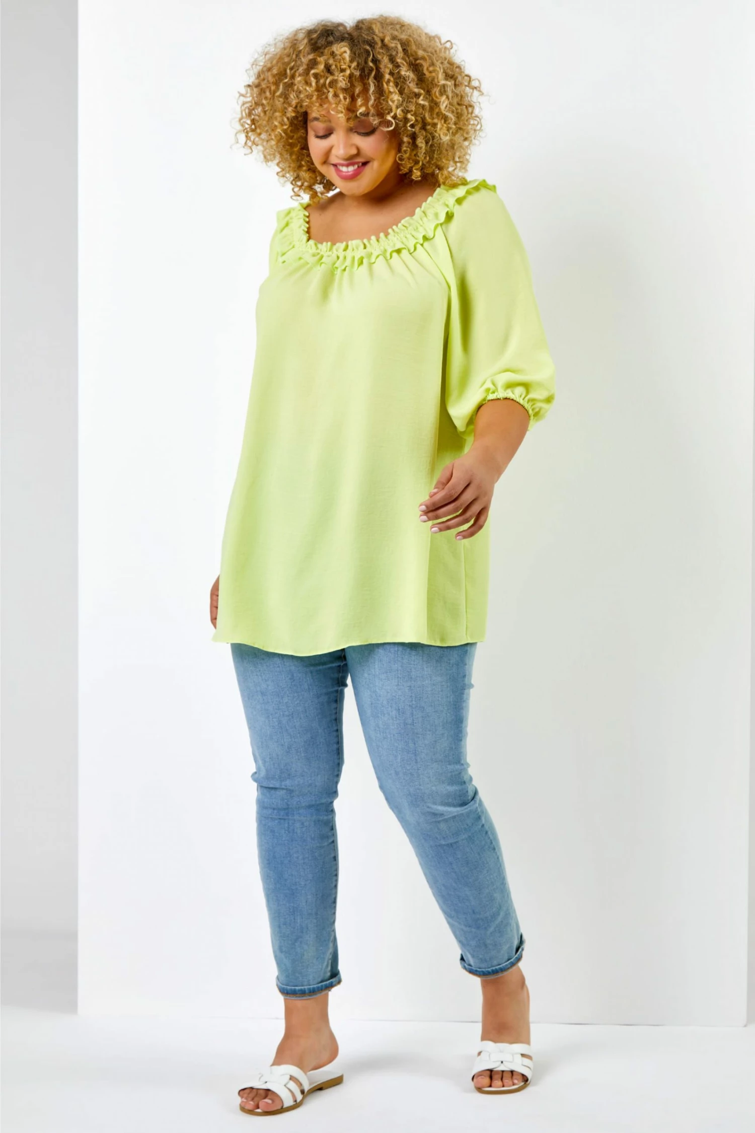 Roman Yellow Curve Frill Detail Bardot Top 4 Roman Yellow Curve Frill Detail Bardot Top - Image 2