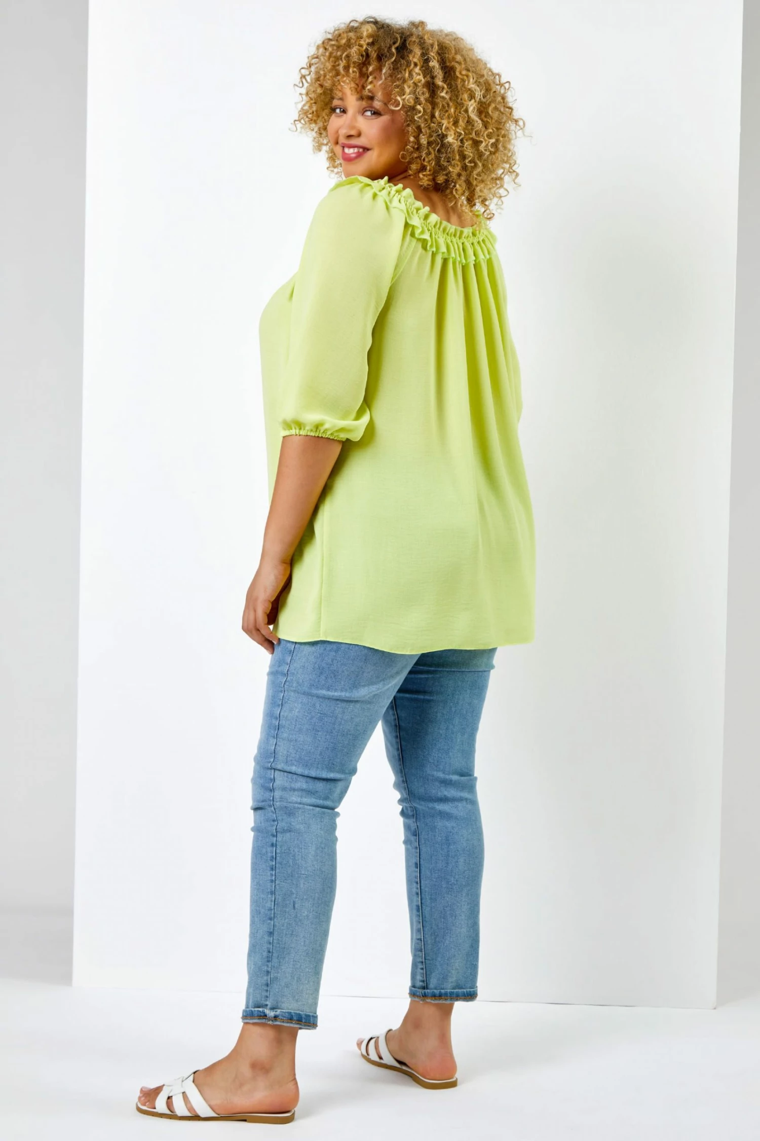 Roman Yellow Curve Frill Detail Bardot Top 5 Roman Yellow Curve Frill Detail Bardot Top - Image 3