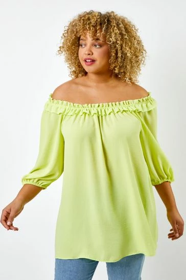 Roman Yellow Curve Frill Detail Bardot Top 7 Roman Yellow Curve Frill Detail Bardot Top - Image 5