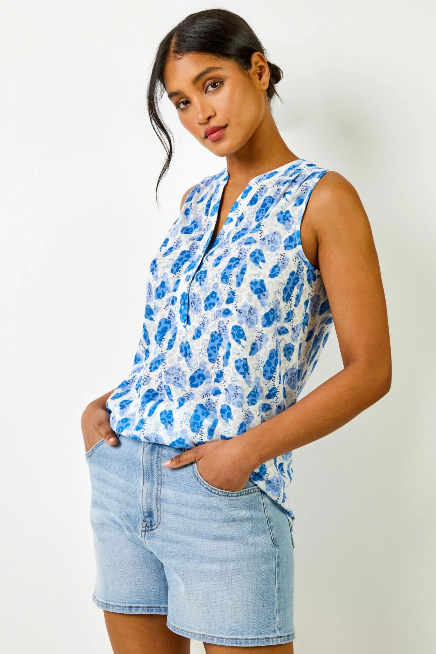 Roman Blue Burnout Animal Spot Print Top 3 Roman Blue Burnout Animal Spot Print Top