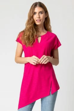 Roman Pink Asymmetric Keyhole Neck Top
