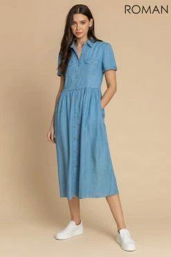 Roman Blue Denim Buttoned Midi Shirt Dress 9 Roman Blue Denim Buttoned Midi Shirt Dress -Roman Sales Shop unnamed file 662