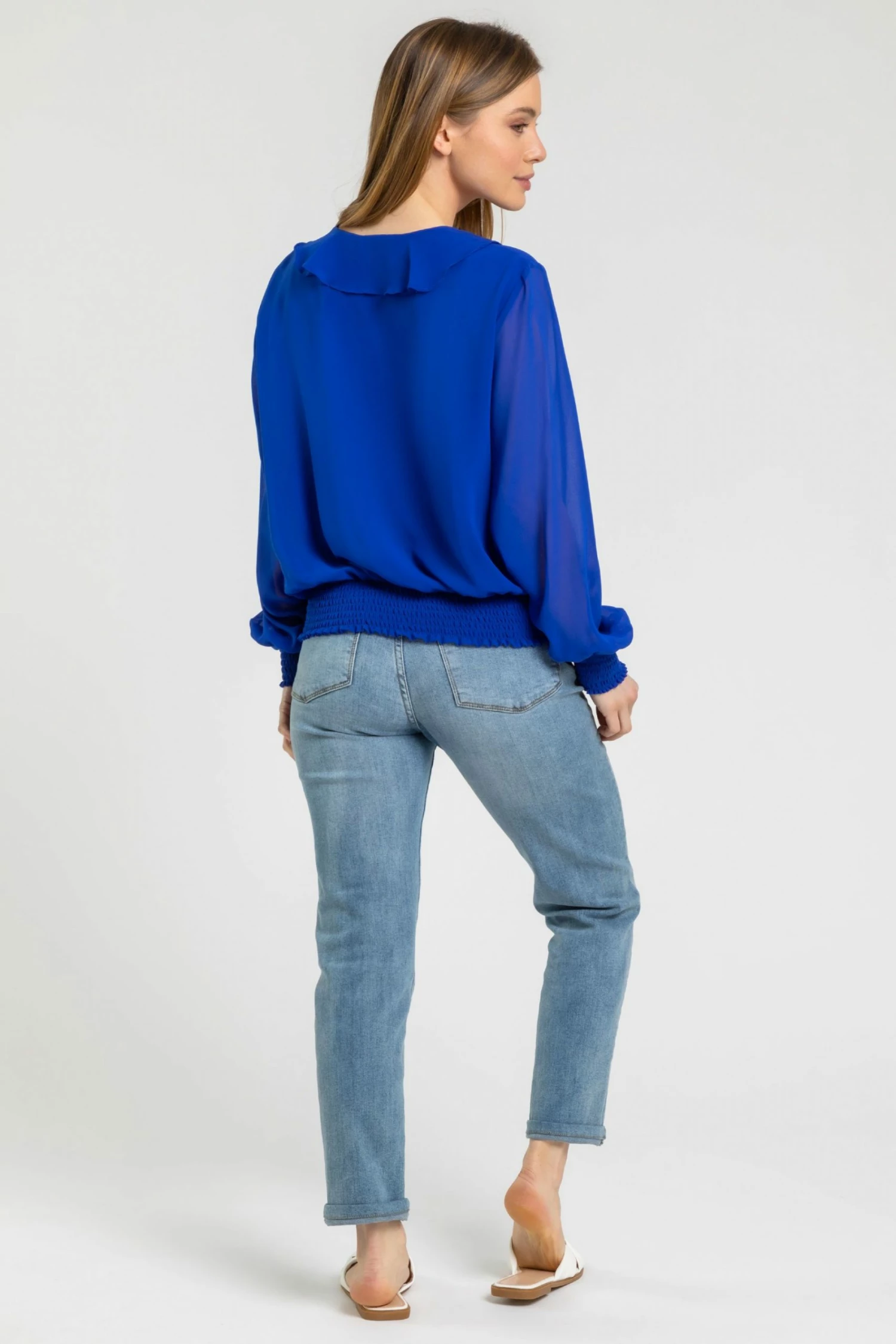 Roman Blue Petite Chiffon Frill Neck Detail Top 4 Roman Blue Petite Chiffon Frill Neck Detail Top - Image 2