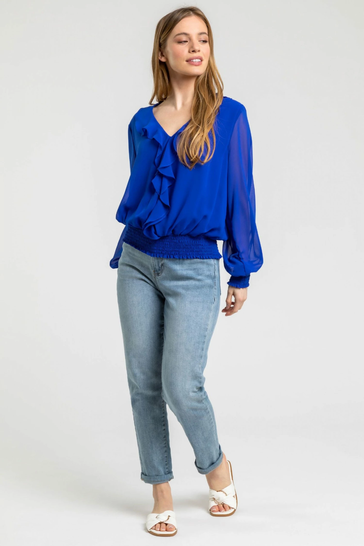 Roman Blue Petite Chiffon Frill Neck Detail Top 5 Roman Blue Petite Chiffon Frill Neck Detail Top - Image 3