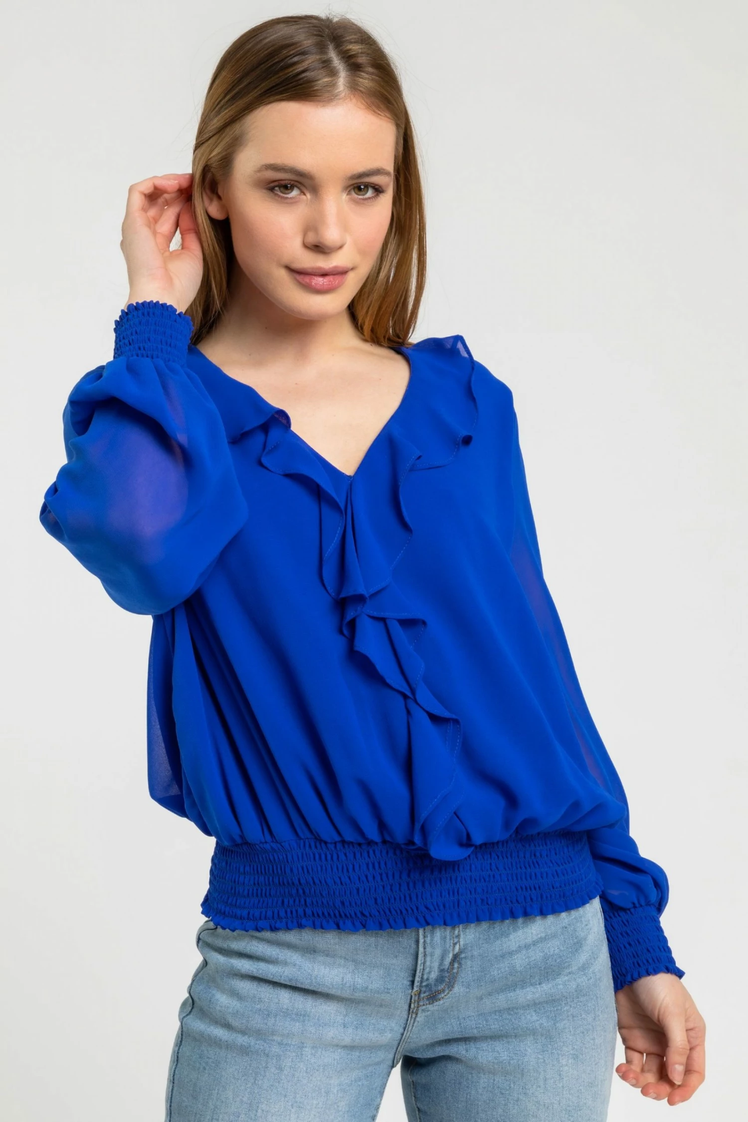 Roman Blue Petite Chiffon Frill Neck Detail Top 6 Roman Blue Petite Chiffon Frill Neck Detail Top - Image 4