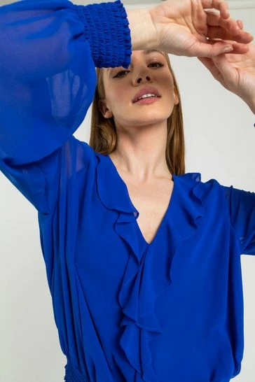 Roman Blue Petite Chiffon Frill Neck Detail Top 7 Roman Blue Petite Chiffon Frill Neck Detail Top - Image 5