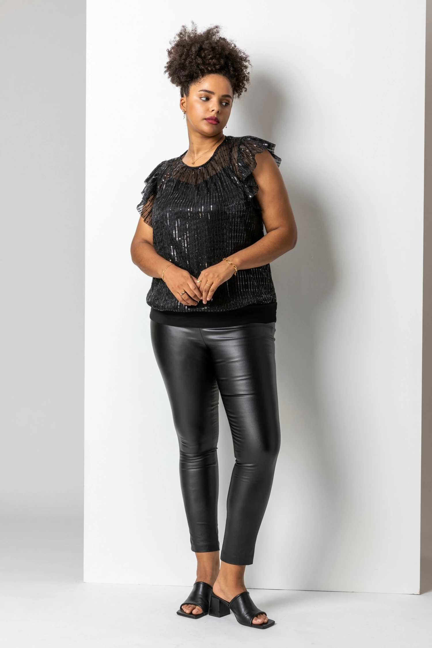 Roman Black Curve Frill Plisse Blouson Top 5 Roman Black Curve Frill Plisse Blouson Top - Image 3