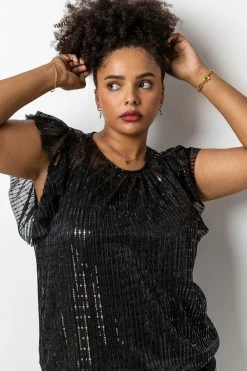 Roman Black Curve Frill Plisse Blouson Top 11 Roman Black Curve Frill Plisse Blouson Top -Roman Sales Shop unnamed file 6628