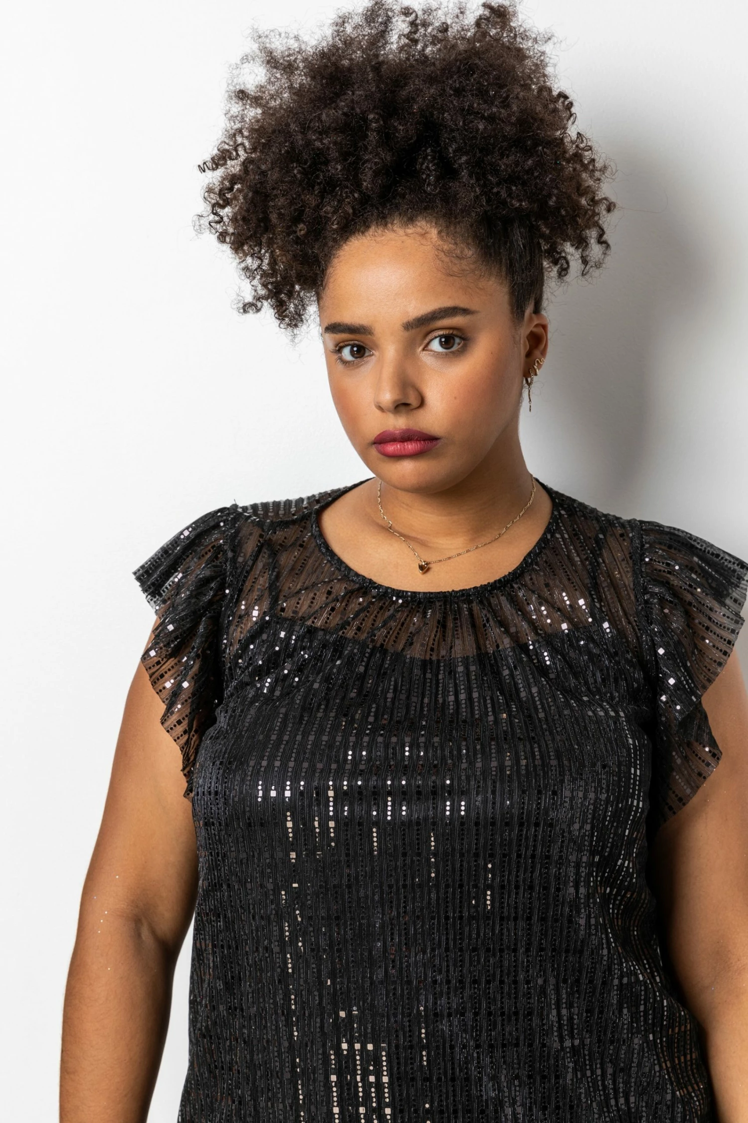 Roman Black Curve Frill Plisse Blouson Top 7 Roman Black Curve Frill Plisse Blouson Top - Image 5