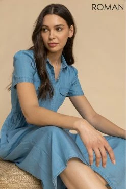 Roman Blue Denim Buttoned Midi Shirt Dress 10 Roman Blue Denim Buttoned Midi Shirt Dress -Roman Sales Shop unnamed file 663