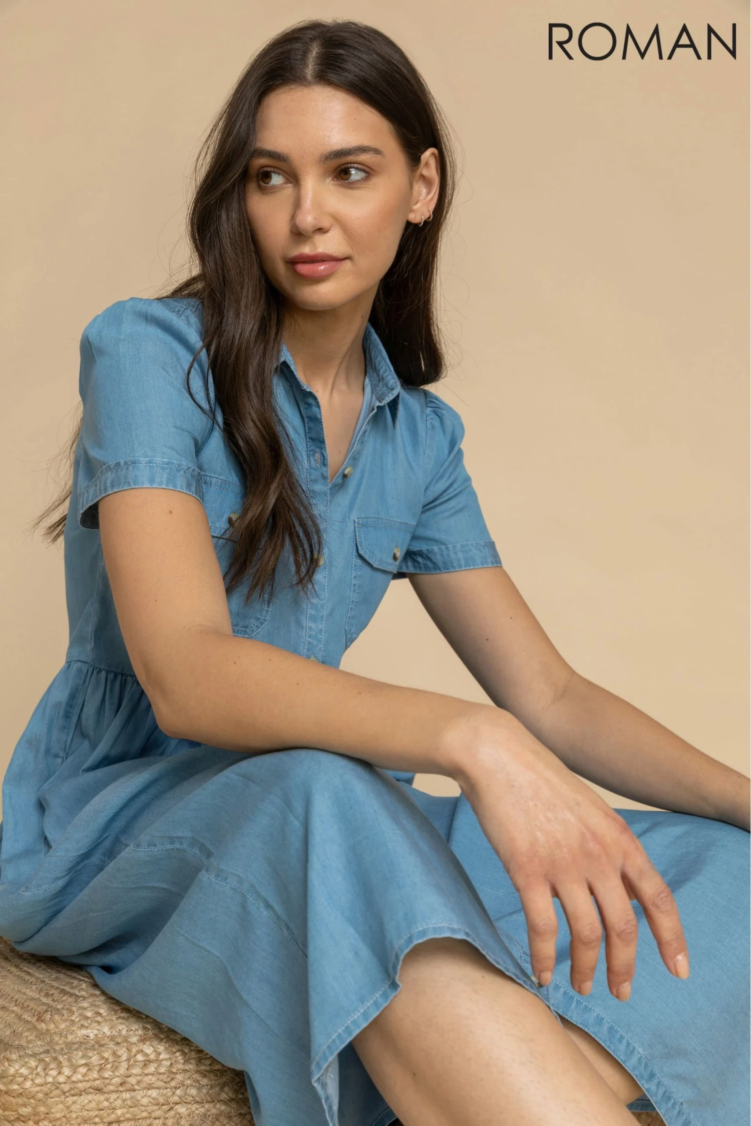 Roman Blue Denim Buttoned Midi Shirt Dress 6 Roman Blue Denim Buttoned Midi Shirt Dress - Image 4