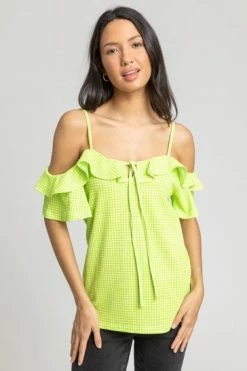 Roman Green Gingham Print Cold Shoulder Frill Top 9 Roman Green Gingham Print Cold Shoulder Frill Top -Roman Sales Shop unnamed file 6639
