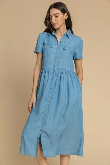 Roman Blue Denim Buttoned Midi Shirt Dress 7 Roman Blue Denim Buttoned Midi Shirt Dress - Image 5