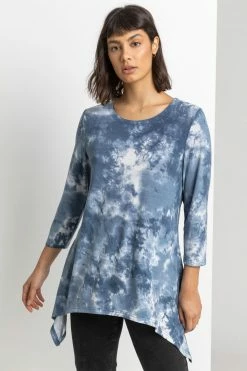 Roman Blue Tie Dye Print Jersey Swing Top
