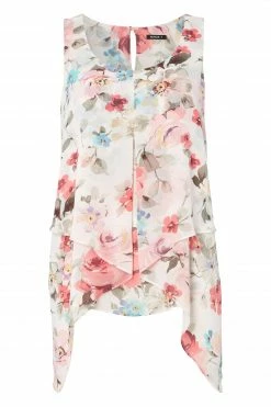 Roman Pink/Red Floral Print Asymmetric Top -Roman Sales Shop unnamed file 6648