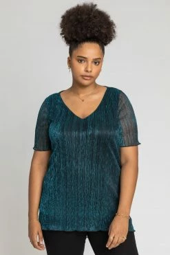 Roman Blue Curve Metallic Plisse Top