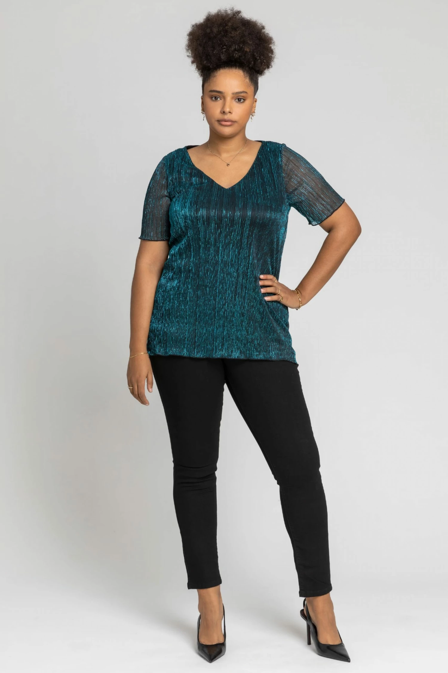 Roman Blue Curve Metallic Plisse Top 4 Roman Blue Curve Metallic Plisse Top - Image 2