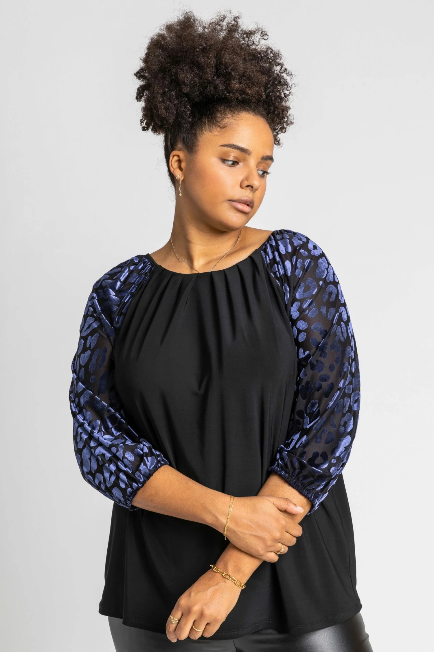 Roman Navy Curve Animal Print Burnout Top 3 Roman Navy Curve Animal Print Burnout Top