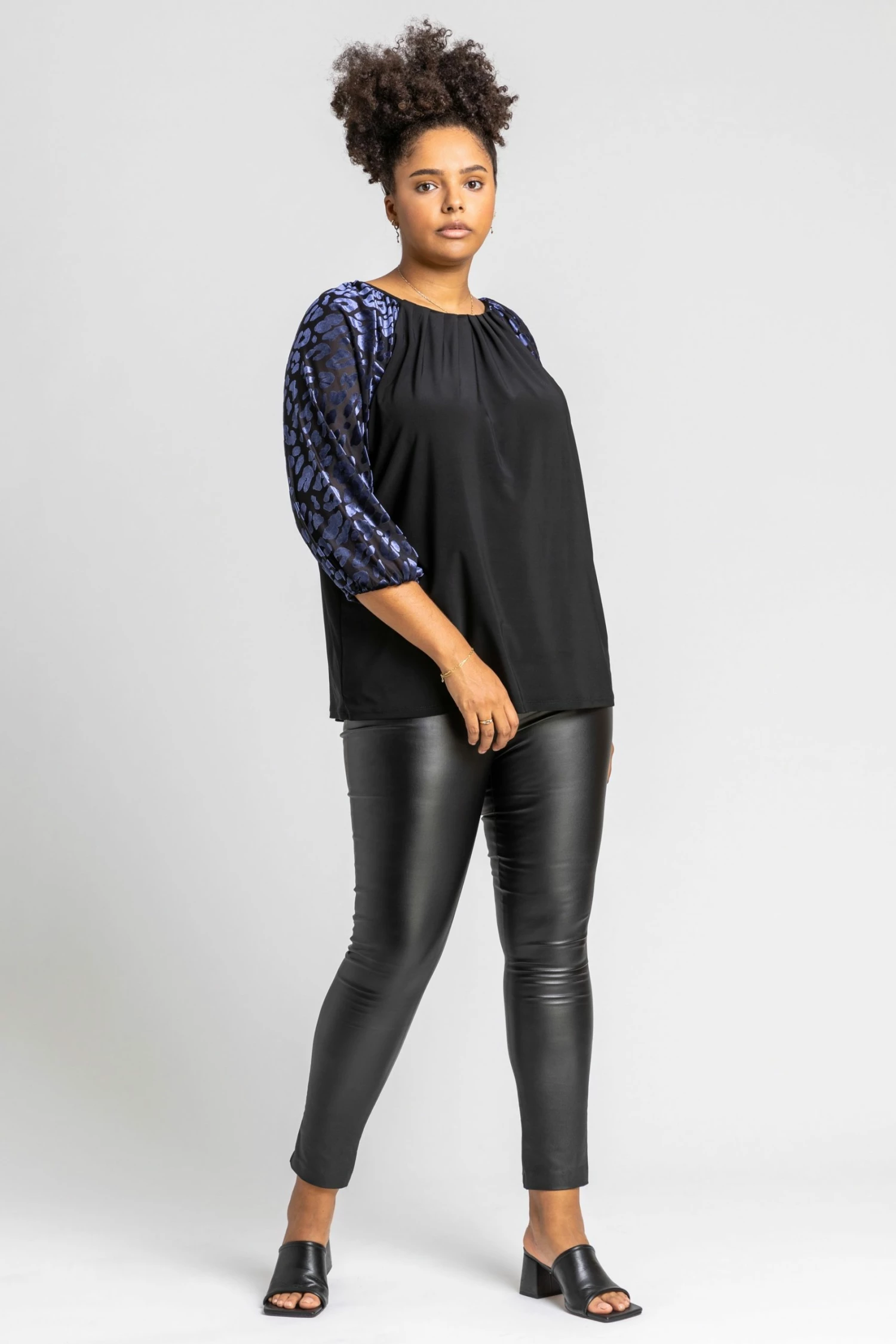 Roman Navy Curve Animal Print Burnout Top 4 Roman Navy Curve Animal Print Burnout Top - Image 2