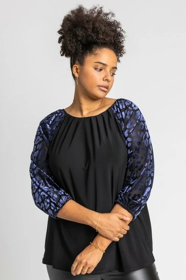 Roman Navy Curve Animal Print Burnout Top 7 Roman Navy Curve Animal Print Burnout Top - Image 5