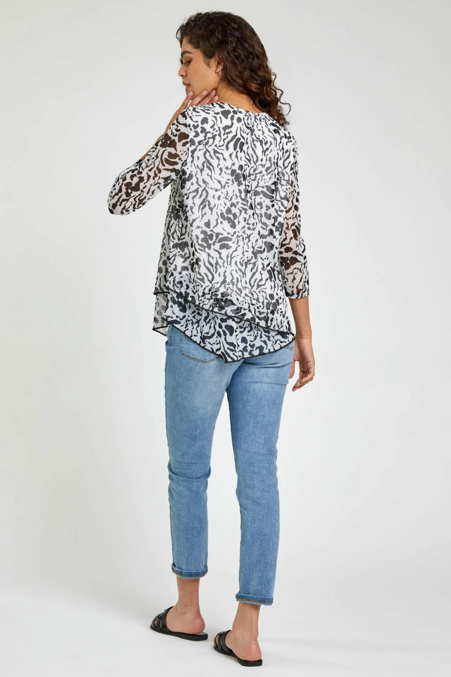 Roman White Animal Mesh Overlay Asymmetric Top 4 Roman White Animal Mesh Overlay Asymmetric Top - Image 2