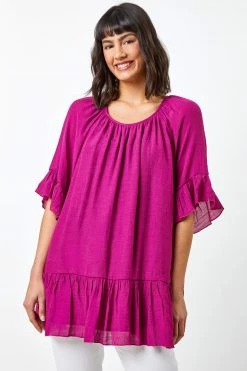 Roman Pink Longline Frill Detail Top