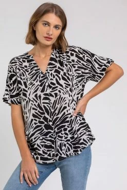 Roman Black Animal Print Notch Neck Top -Roman Sales Shop unnamed file 6688