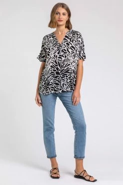 Roman Black Animal Print Notch Neck Top -Roman Sales Shop unnamed file 6689