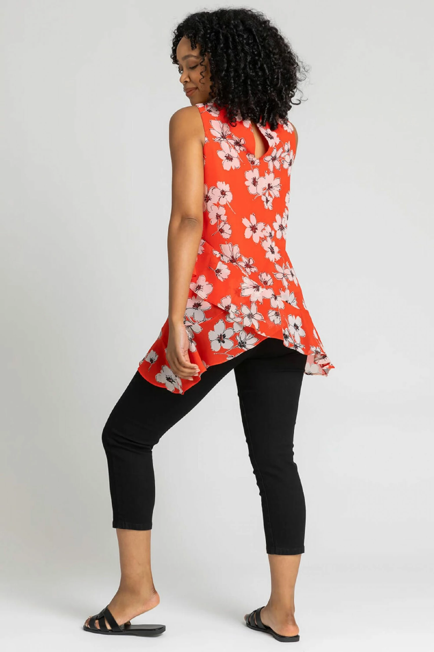 Roman Orange Petite Floral Print Frill Hem Top 4 Roman Orange Petite Floral Print Frill Hem Top - Image 2