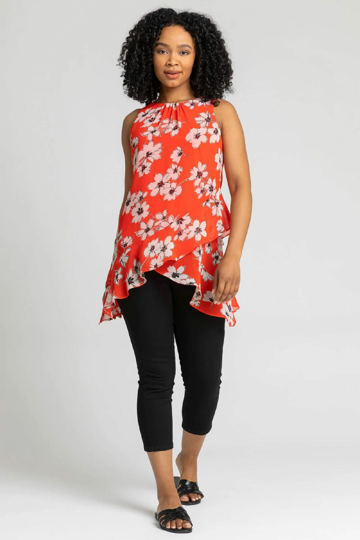 Roman Orange Petite Floral Print Frill Hem Top 5 Roman Orange Petite Floral Print Frill Hem Top - Image 3