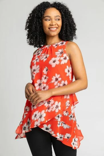 Roman Orange Petite Floral Print Frill Hem Top 7 Roman Orange Petite Floral Print Frill Hem Top - Image 5