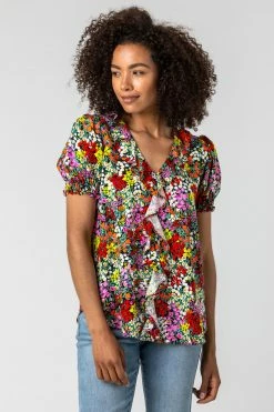 Roman Multi Floral Print Frill Detail Blouse