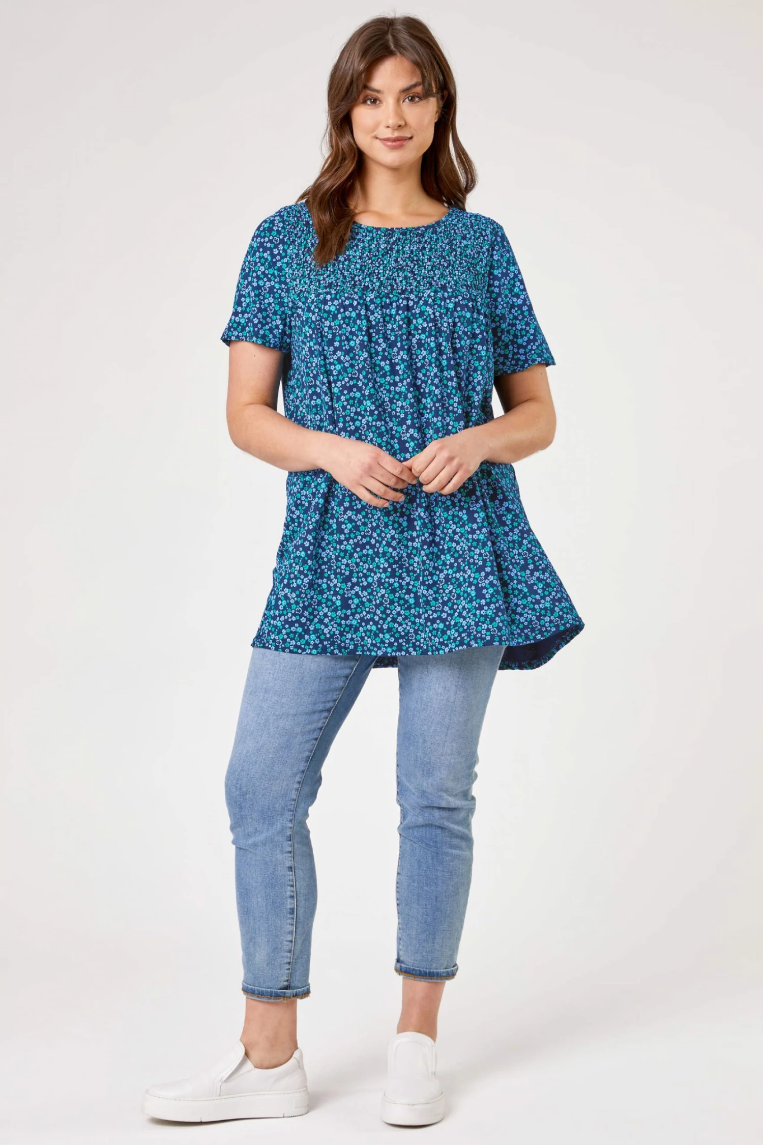 Roman Blue Curve Ditsy Floral Shirred Top 4 Roman Blue Curve Ditsy Floral Shirred Top - Image 2