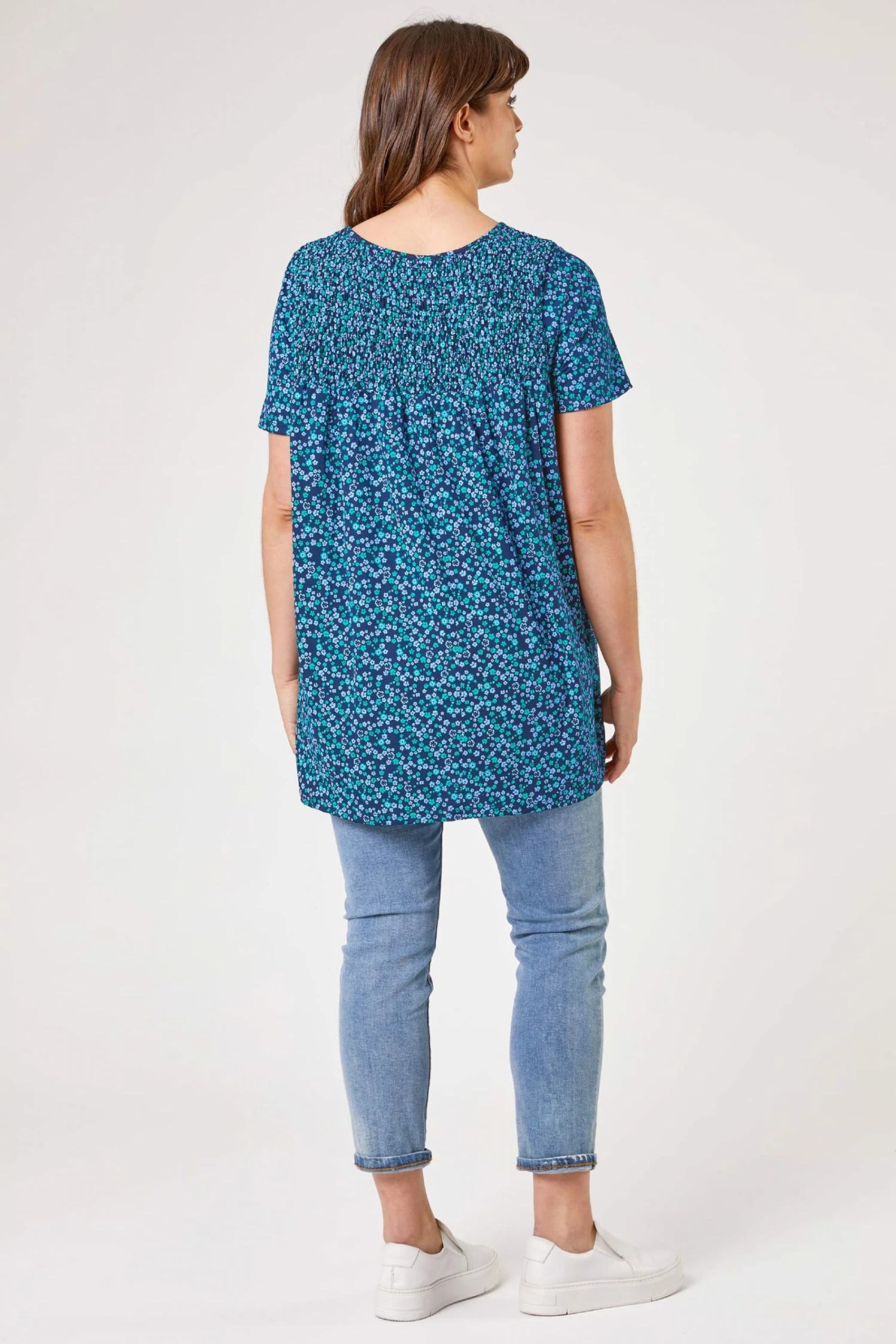Roman Blue Curve Ditsy Floral Shirred Top 5 Roman Blue Curve Ditsy Floral Shirred Top - Image 3