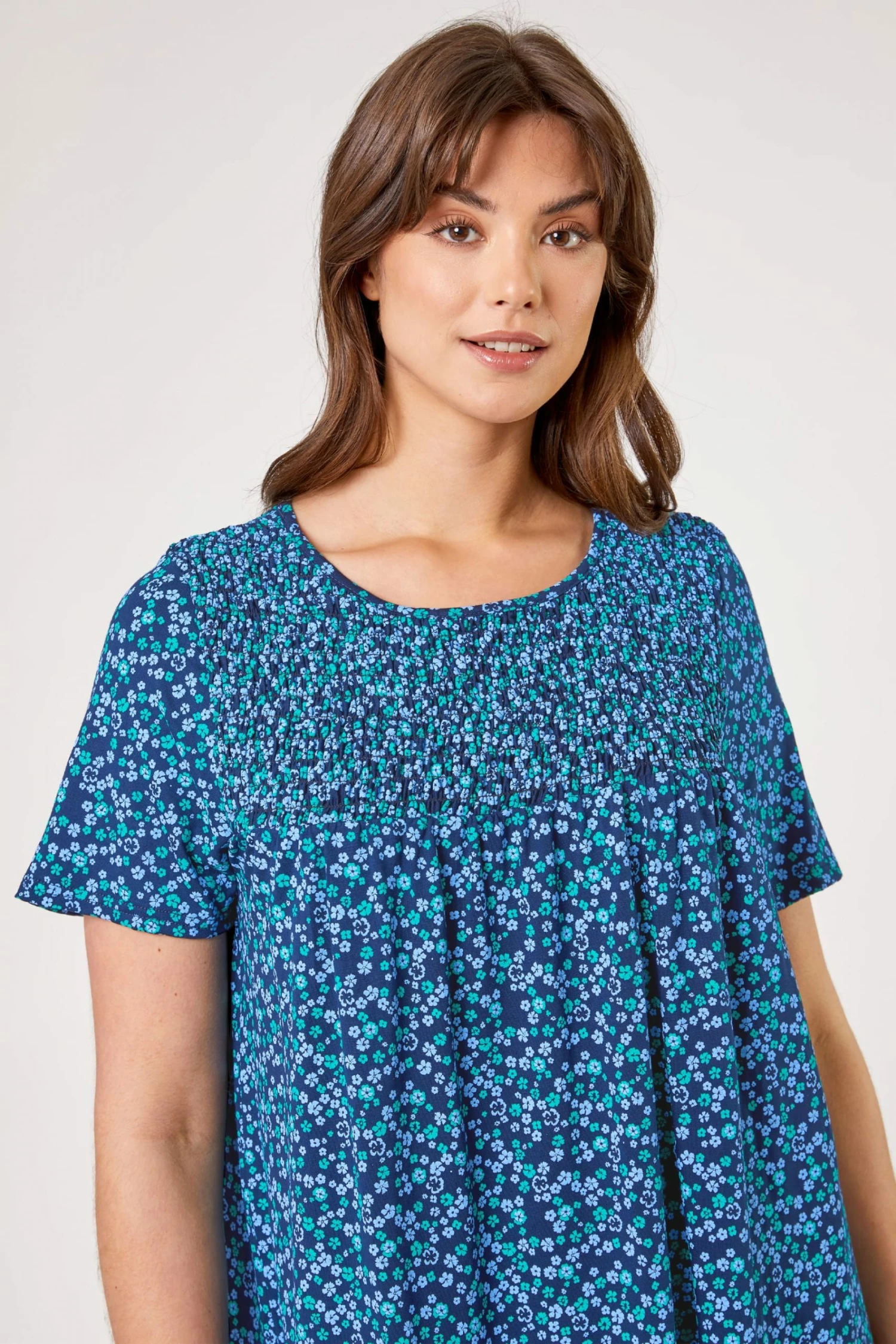 Roman Blue Curve Ditsy Floral Shirred Top 6 Roman Blue Curve Ditsy Floral Shirred Top - Image 4