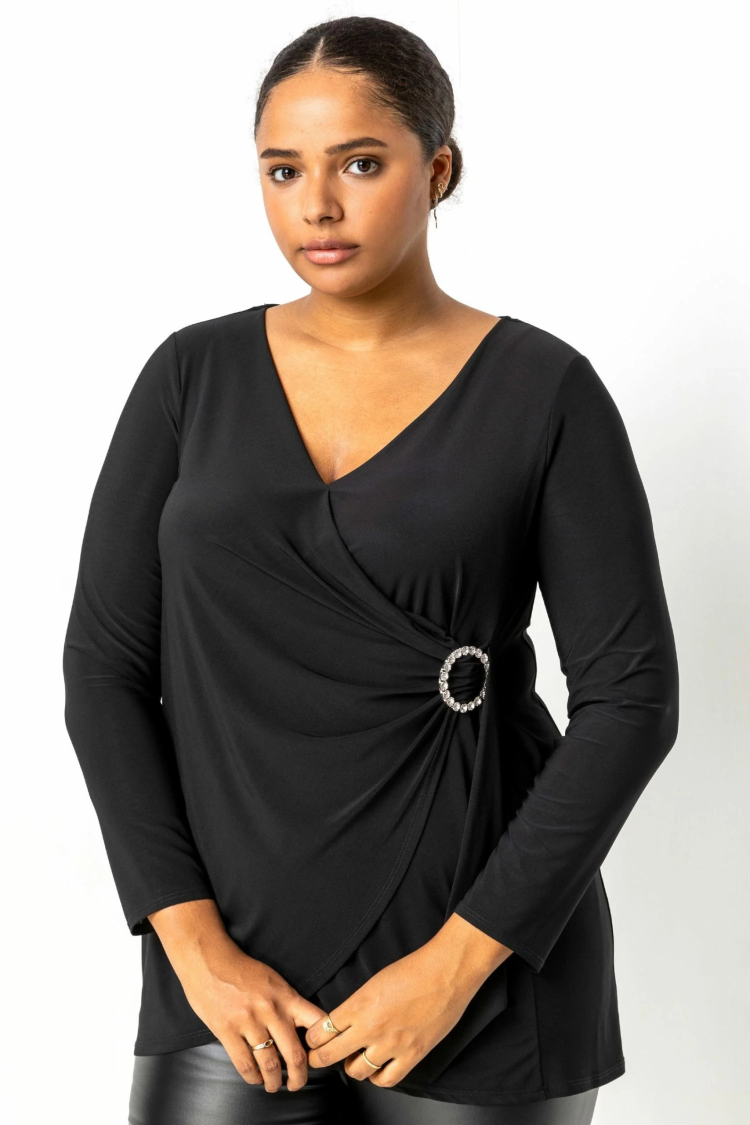 Roman Black Curve Wrap Diamante Buckle Top 3 Roman Black Curve Wrap Diamante Buckle Top
