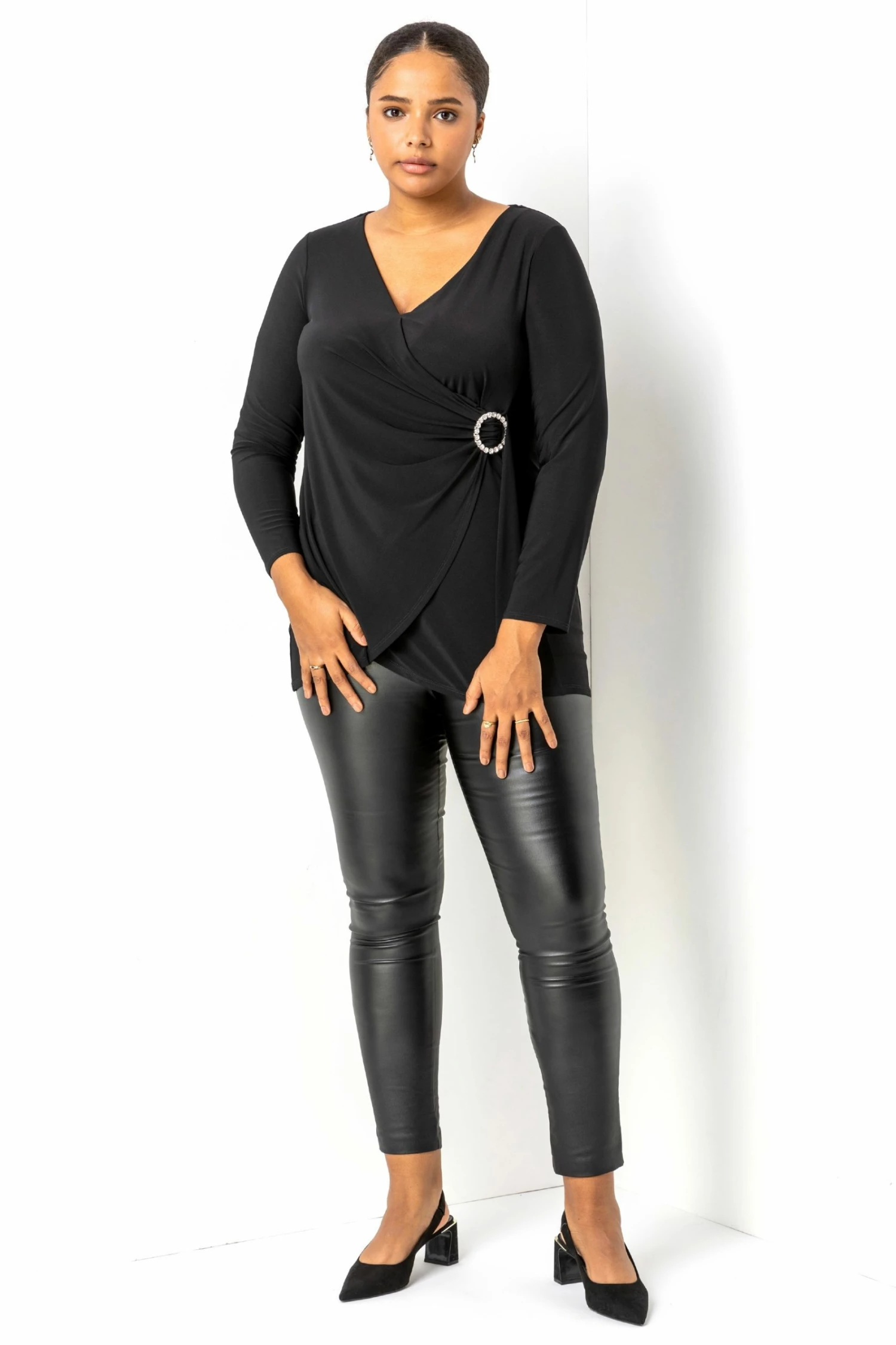 Roman Black Curve Wrap Diamante Buckle Top 4 Roman Black Curve Wrap Diamante Buckle Top - Image 2