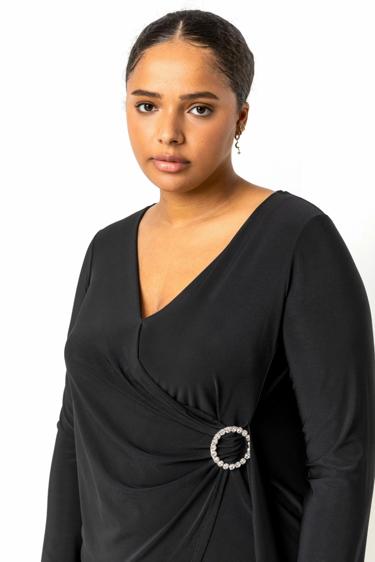 Roman Black Curve Wrap Diamante Buckle Top 6 Roman Black Curve Wrap Diamante Buckle Top - Image 4
