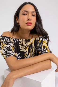 Roman Black Tropical Floral Print Bardot Top -Roman Sales Shop unnamed file 6724