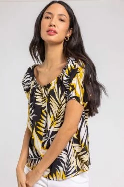 Roman Black Tropical Floral Print Bardot Top -Roman Sales Shop unnamed file 6726